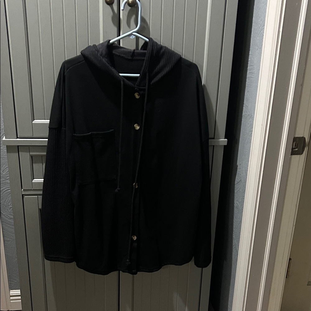 Black Hooded Women's Cardigan